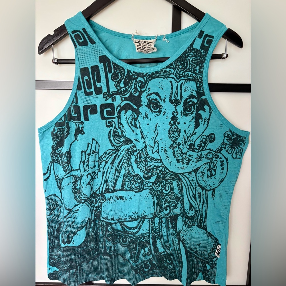 Bright Blue Ganesh Hindu Deity Tank Top from Thailand